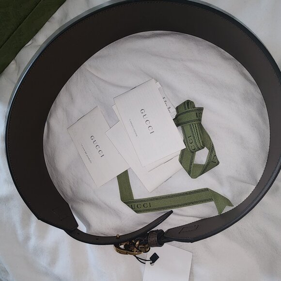 100 % Authentic Gucci Brown GG Canvas and Leather Buckle Wide Waist Belt 85CM - Picture 6 of 11
